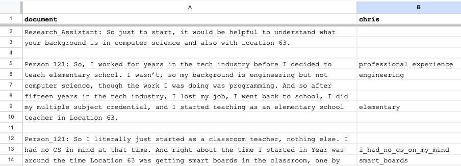 Figure 2. An online spreadsheet ready for coding.